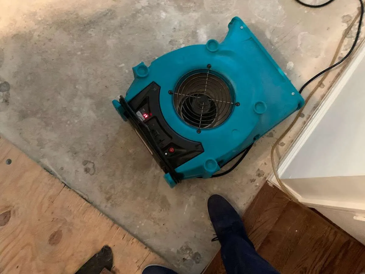 Air mover drying subfloor during Leak Detection & Repair in Ogden